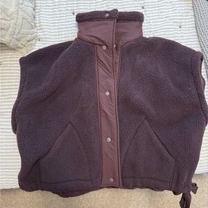 Brown Free People Movement Fleece Vest with High Collar